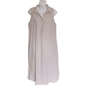 Adrienne Vittadini 100% Linen Beige Sleeveless Midi Shirt Dress Size M